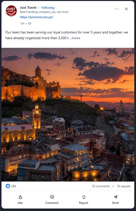Just Travel-ის პოსტი LinkedIn-ზე